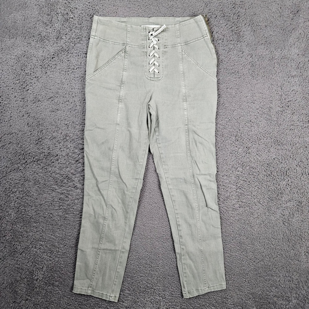 Mustard Seed Womens Small Lace Up Front High Rise Skinny Pants Sage Green Olive